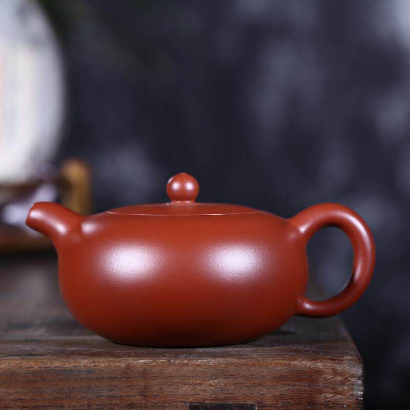宜兴紫砂壶全手工 原矿朱泥大红袍 扁圆珠 容量360毫升 新品茶具
