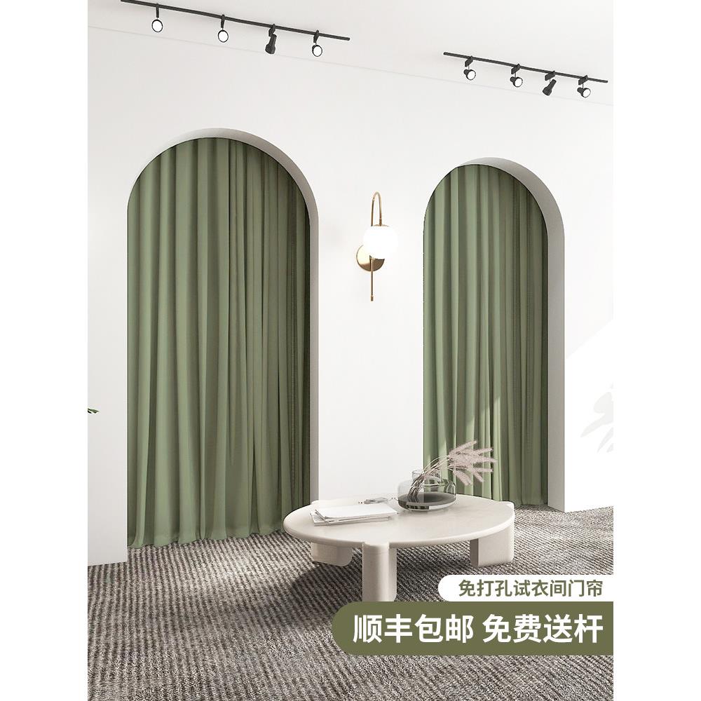 高端试衣间门帘女装服装店更衣室隔断布帘婚纱店商场拱门丝绒窗帘图片