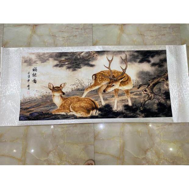 双鹿福禄图福寿双全梅花鹿工笔走兽国画字画客厅画办公室装饰挂画