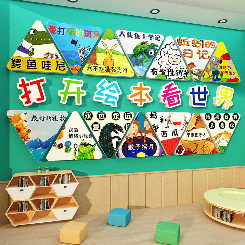 图书角布置儿童阅读区幼儿园文化墙贴画阅览室环创绘本馆墙面装饰