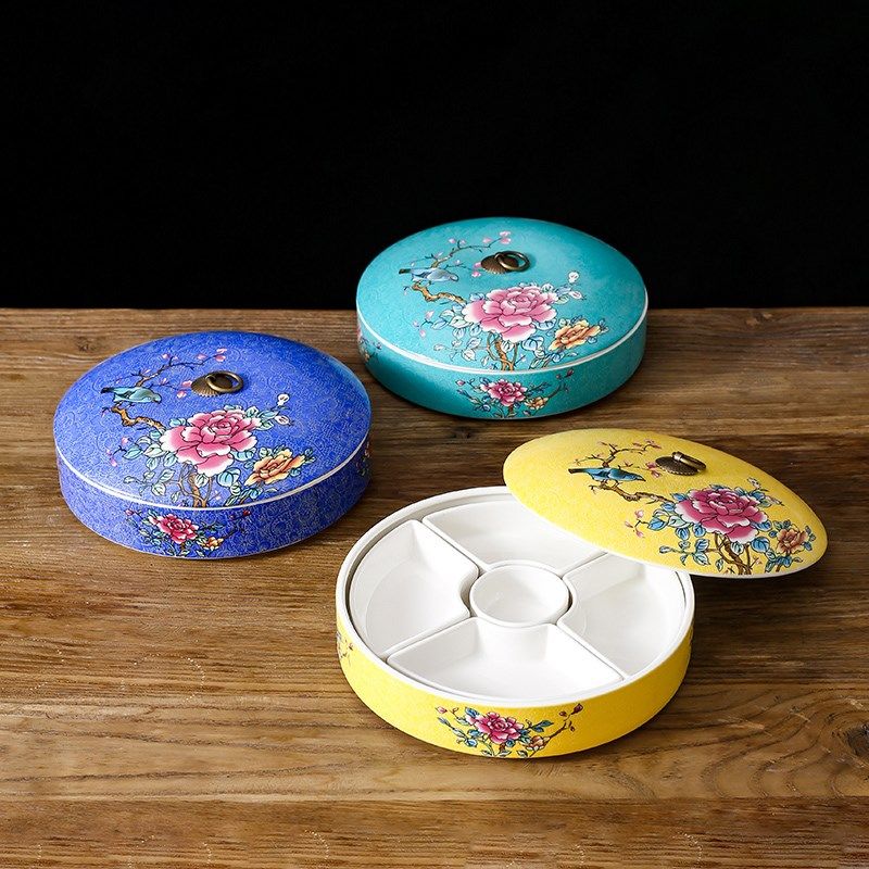 中式珐琅彩酒店盖碗陶瓷意境凉菜盘特色五格冷菜拼盘果盘创意餐具,餐饮具,盘,淘宝优惠券,粉丝福利购,淘宝优惠卷