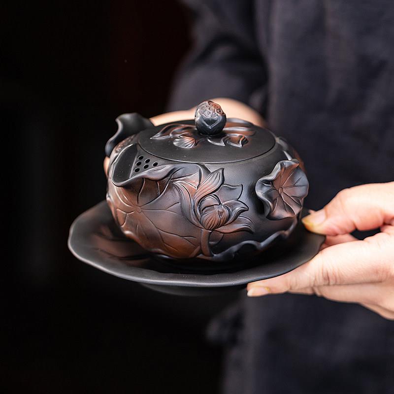 紫陶茶壶陶瓷泡茶器大容量不烫手紫砂功夫茶具家用盖碗手抓壶送礼