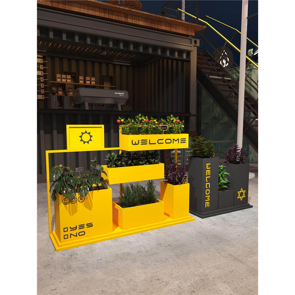 网红户外城市景观商业街金属隔断花槽工业风花箱花坛组合铁艺花架