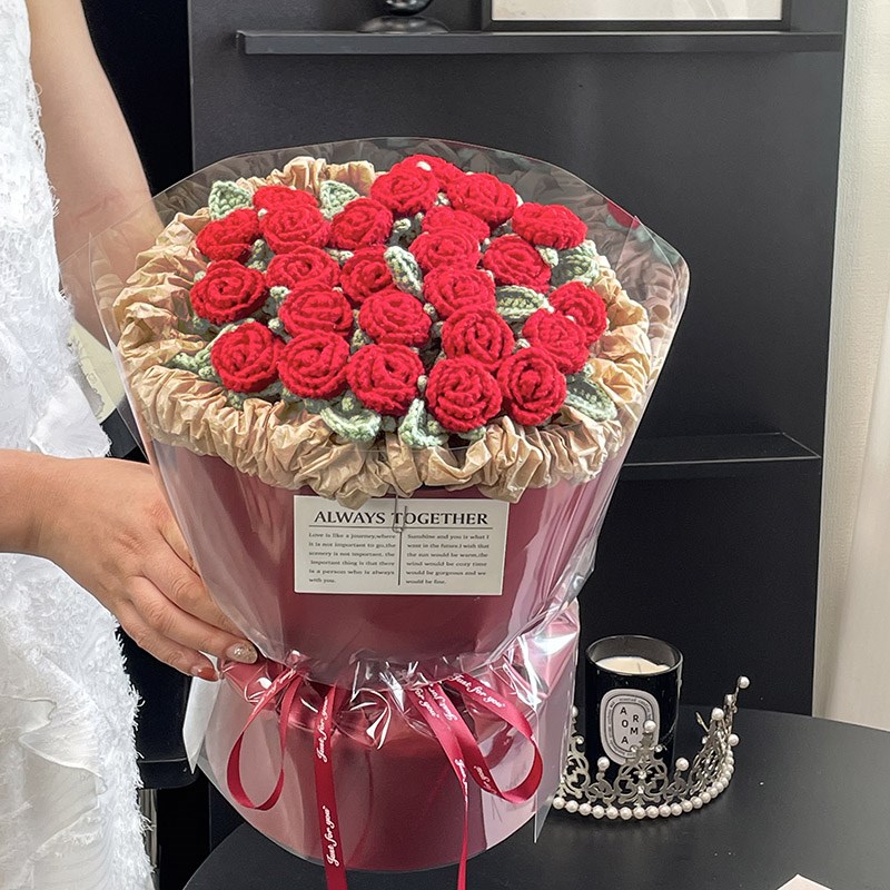 生日礼物针织多头泡泡玫瑰手工毛线成品花束送女友闺蜜订婚结婚