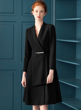 主持人正装女黄色连衣裙ol职业装西装裙高级质感高端名媛气质礼服