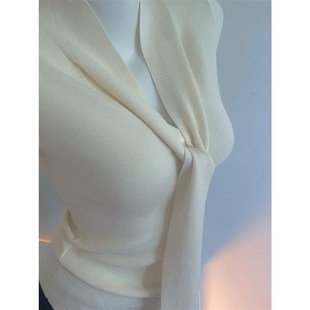 JU优雅的法式飘带羊毛针织衫 复古圣诞红 秋冬长袖针织打底衫上衣