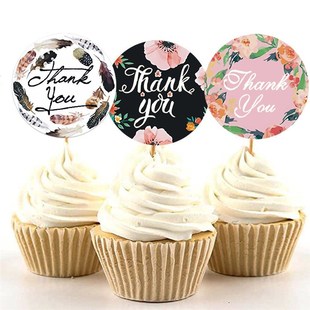 500贴/卷圆形不干胶标签 花卉装饰谢谢您贴纸卷装封口贴thank you