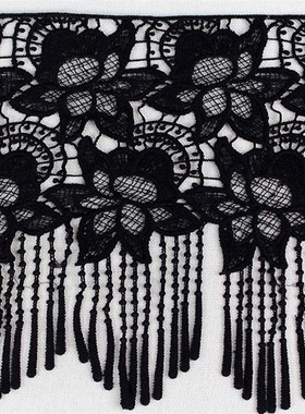 宽30cm牛奶丝黑色布料带须镂空蕾丝裙子下摆装饰精美修复花边辅料