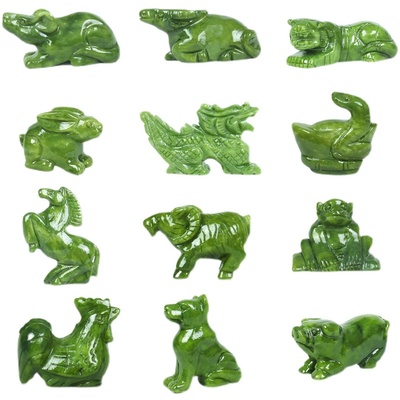 青玉十二生肖摆件全套玉石狗鼠铜牛鸡蛇马虎兔龙羊猴猪工艺品送礼