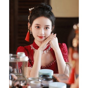 旗袍敬酒服新娘2024新款小个子红色结婚订婚礼服裙中式改良高级感