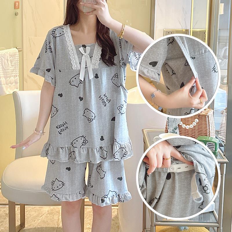 新款短袖月子服产后哺乳期母乳哺乳睡衣夏季孕妇居家服套装可外穿