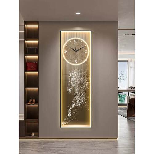 现代无障碍豪华马入口装饰画钟挂钟客厅挂画马到成功钟夜光壁灯画