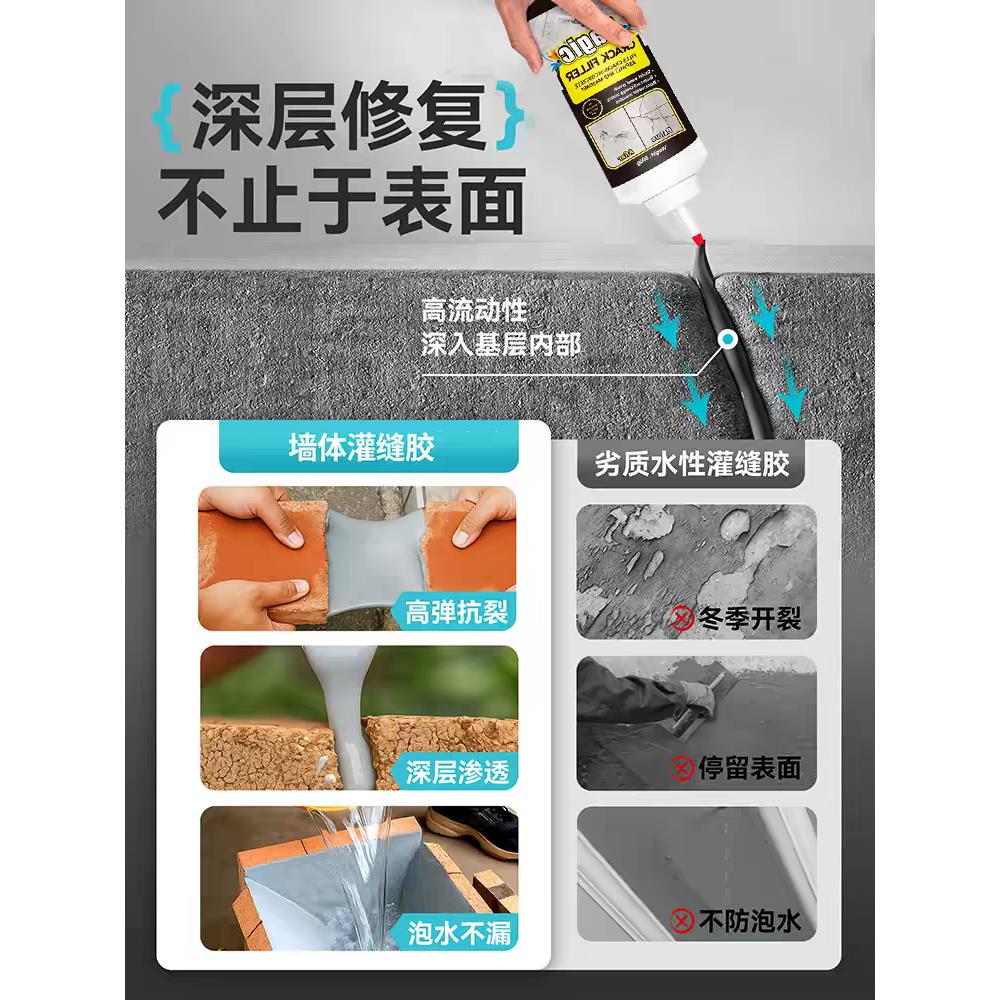 防水胶补漏裂缝渗水水泥地面裂缝修补料高强度墙体缝隙速干灌缝胶