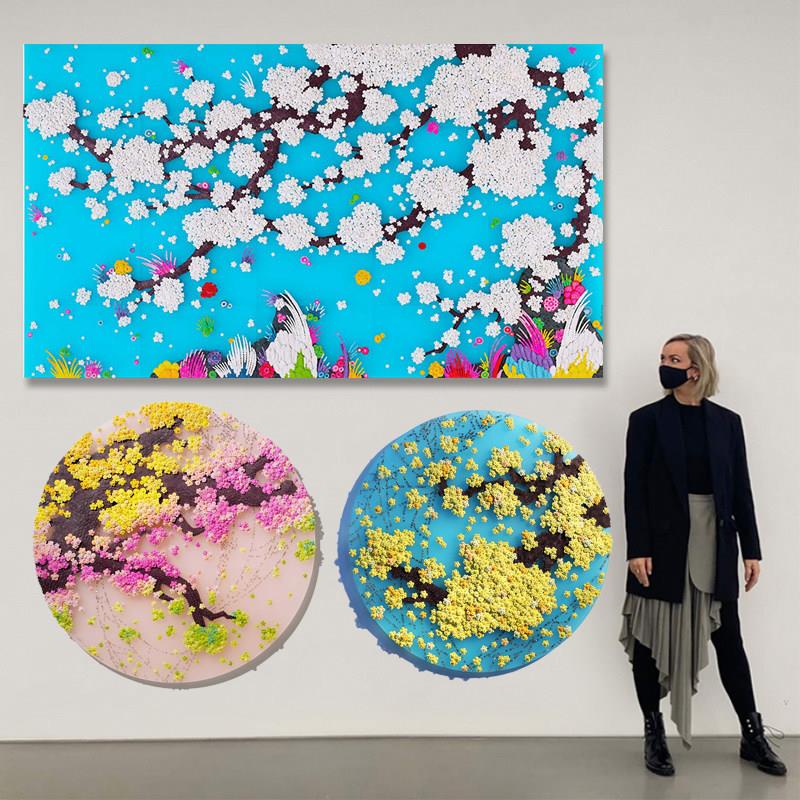 现代艺术高级装饰画立体梅花钉子钮扣实物装置饭厅客厅背景墙挂画