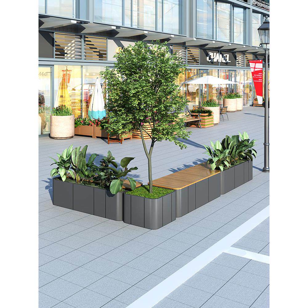 户外不锈钢坐凳花箱商场花池室外座椅组合花坛铁艺种植槽隔断花架