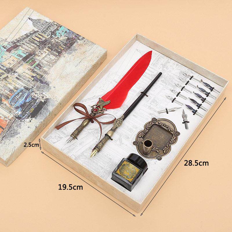 复古羽毛钢笔套装节日礼品公墨水签字蘸水笔欧式签字笔厂家