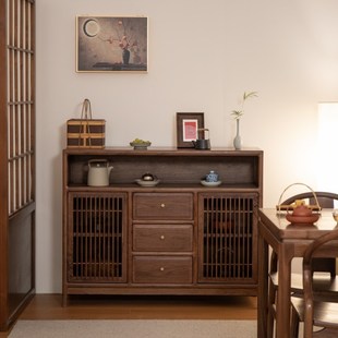 空器新中式餐边柜茶室置物柜架储物柜边柜实木矮柜禅意玄关茶水柜