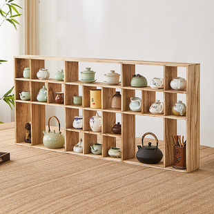博古架实木中式壁挂式多宝阁茶杯架子置物架挂墙茶具展示架收纳架