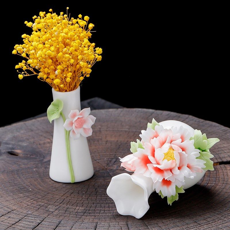 纯手工花瓶冰种玉瓷花朵小寿瓶摆件中式客厅插花家居装饰宽口窄口,鲜花速递/花卉仿真/绿植园艺,花瓶,淘宝优惠券,粉丝福利购,淘宝优惠卷
