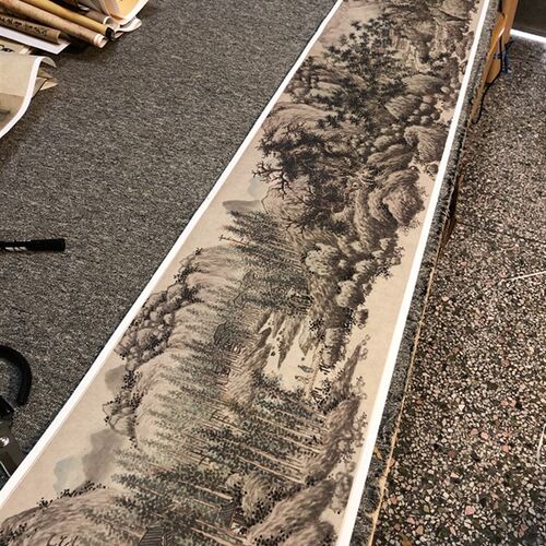 名画复制品沈周蜀山秦树图写意水墨山水画国画艺术微喷临摹装饰画