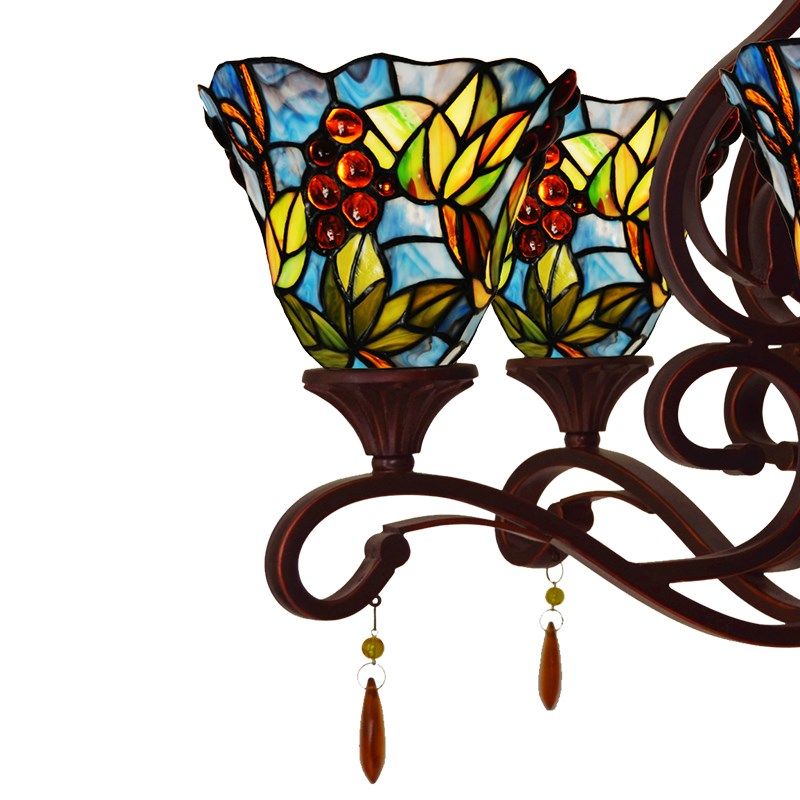 【葡萄】客餐厅卧室彩玻灯罩铁艺灯体艺术装饰氛围6头枝形大吊灯,家装灯饰光源,客厅吊灯,淘宝优惠券,粉丝福利购,淘宝优惠卷