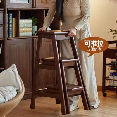 实木折叠两步登高梯凳