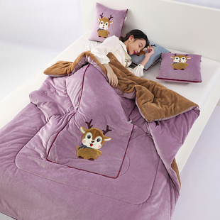 特厚抱枕被子冬被5斤2米长加绒加厚午休被子靠垫二合一办公室车载