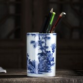 景德镇陶瓷创意收纳摆件毛笔筒书房个性 文房四宝柴窑笔筒收藏礼品