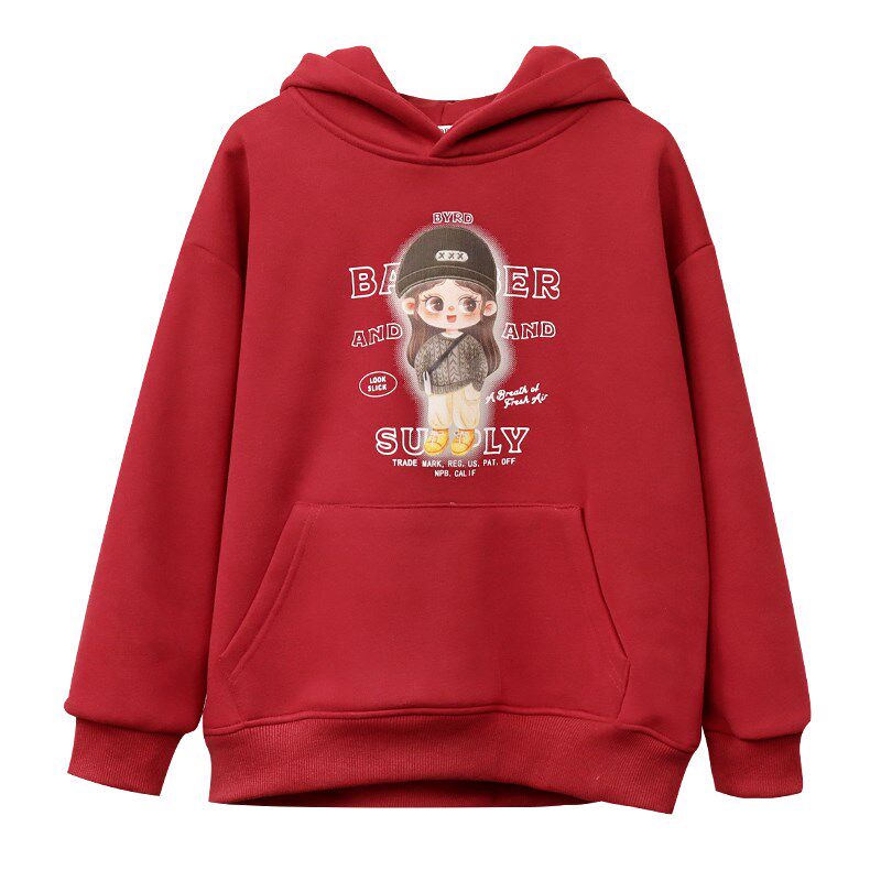 女童卫衣加绒秋冬装儿童过年喜庆衣服冬季大童一体绒加厚红色上衣