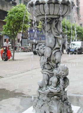 欧式花园鱼池水景摆设佳艺雕塑欧式浮雕天使多层流水喷泉喷水摆件