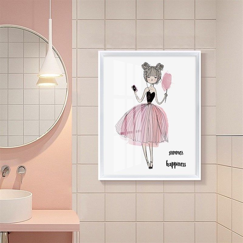 防水卫生间厕所装饰画北欧粉色跳舞少女墙画浴室挂画简约抽象壁画,家居饰品,现代装饰画,淘宝优惠券,粉丝福利购,淘宝优惠卷