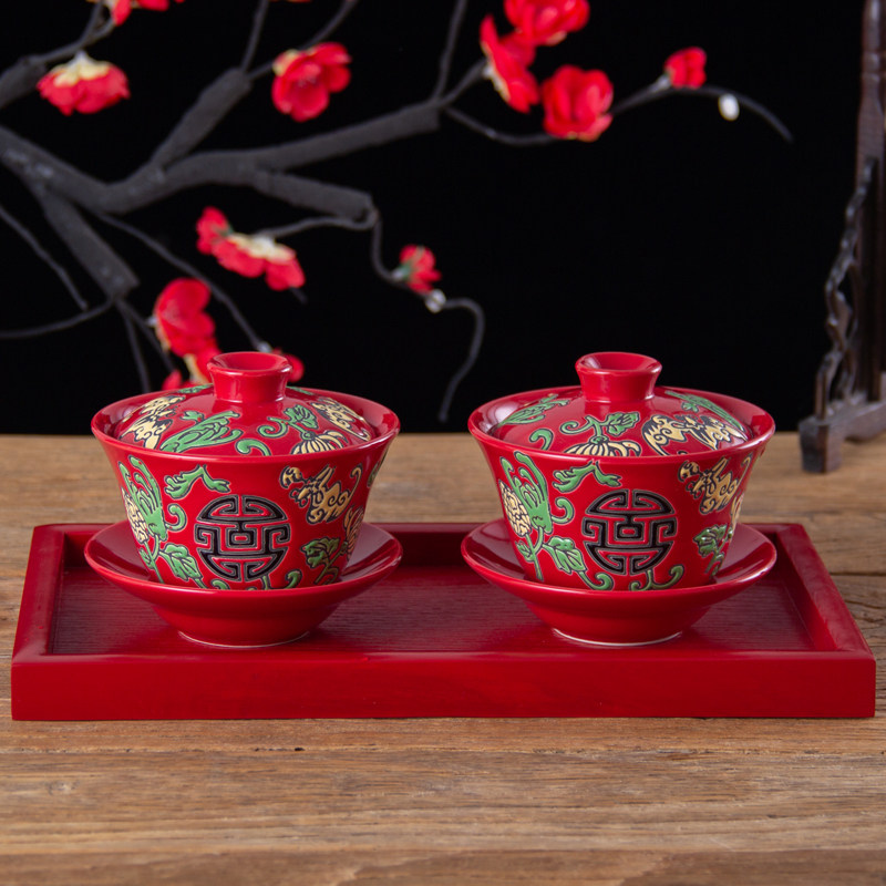 中国风红色结婚茶具套装礼物嫁妆三才盖碗茶备长辈父母敬茶杯婚庆,节庆用品/礼品,喜碗/敬茶杯,淘宝优惠券,粉丝福利购,淘宝优惠卷