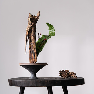 黑陶复古陶罐艺术手作花瓶侘寂风花器摆件装饰创意空间插花器皿大