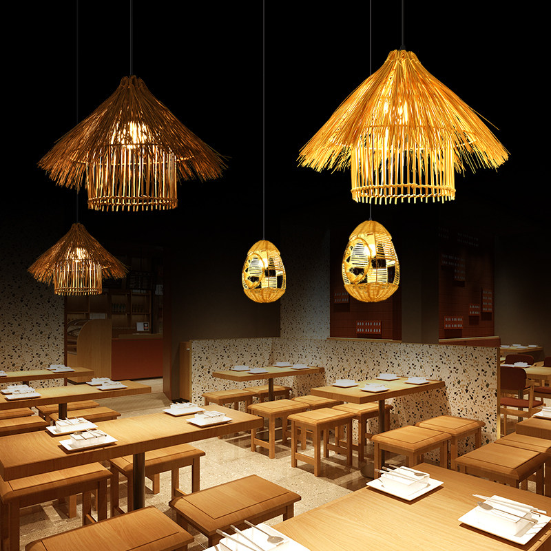 竹艺竹编吊灯创意藤编灯罩禅意茶室餐厅灯藤艺侘寂风编织灯笼灯具,家装灯饰光源,餐厅吊灯,淘宝优惠券,粉丝福利购,淘宝优惠卷