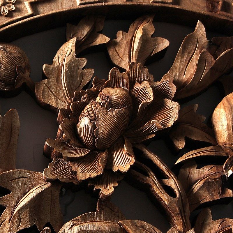 东阳木雕挂件手工木头雕刻画工艺品中式客厅玄关墙装饰实木质牡丹,家居饰品,木雕,淘宝优惠券,粉丝福利购,淘宝优惠卷