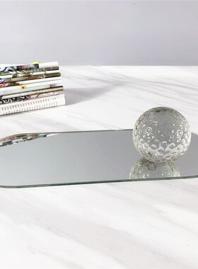 现代简约欧式银色镜面玻璃圆形托盘摆件样板房售楼处软装饰品