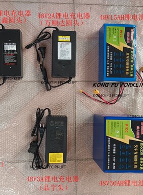 堆高机48V15AH30AH50AH锂电池圆头品字头锂电充电器非标锂电池定