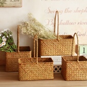 花篮子藤编草编鲜花摆件礼品果篮野餐采摘篮婚礼拍照道具小手提篮