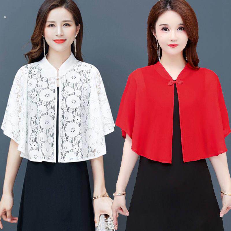 披肩新款空调外套配旗袍外搭薄款蕾丝雪纺女夏季配裙子防晒小坎肩