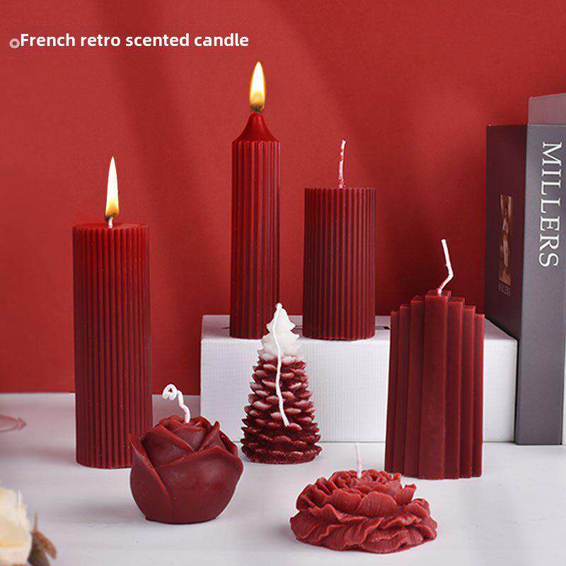 法式覆古酒红色香薰蜡烛小众高级浪漫情调喜烛结婚礼家用烛台摆件