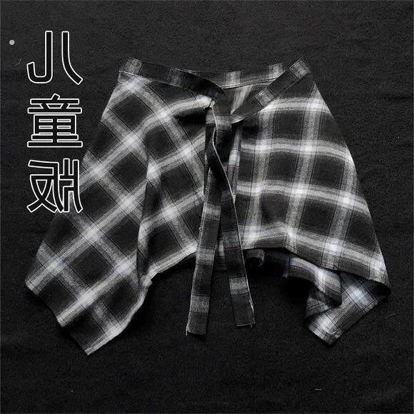 日系复古黑白格子屁帘儿童跳舞半裙裙舞蹈女童街舞裙男童叠穿腰封
