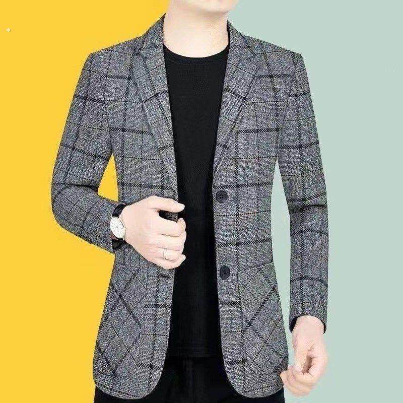 新款秋冬季商务休闲西服外套男春秋款中年男士高档格子西装韩版潮