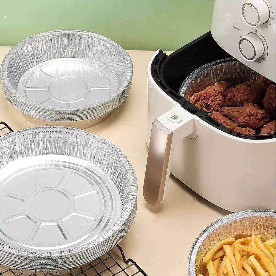 加厚锡纸盘家用空气炸锅纸盘圆形铝箔盘烤箱食用烘焙食品级耐高温