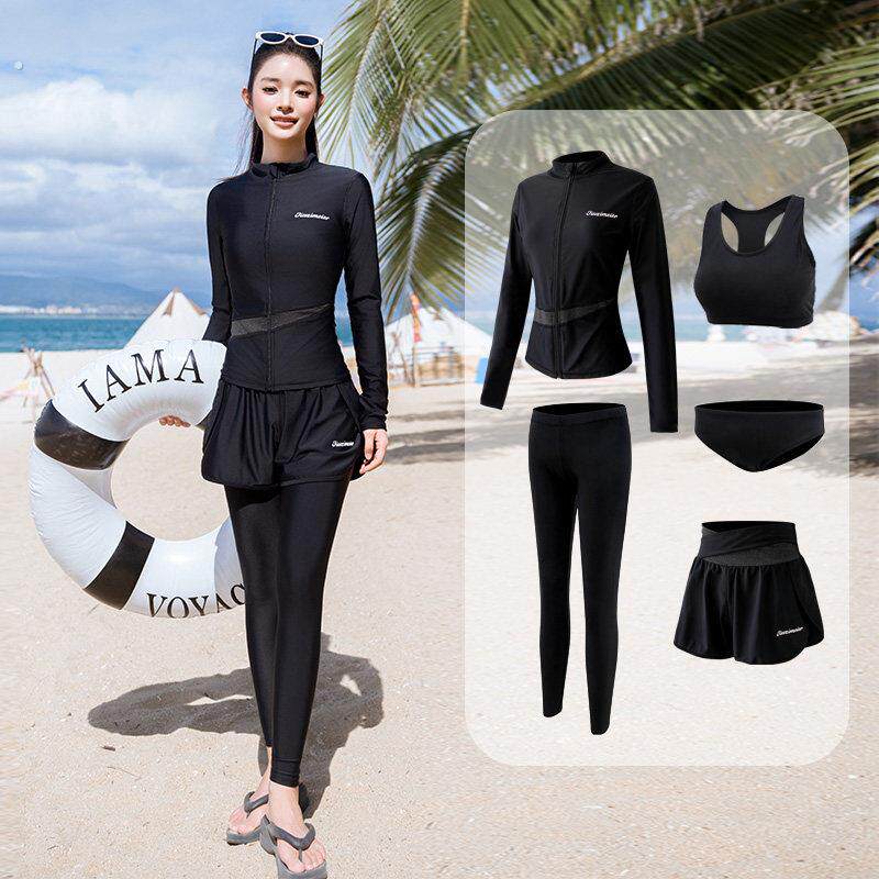 潜水服防晒开衫游泳衣女分体长袖长裤温泉海边冲浪浮潜水母套装