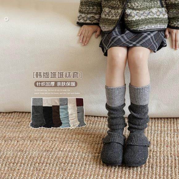 儿童袜套秋冬季加厚保暖女童羊毛堆堆袜韩版木耳边女孩护膝小腿套