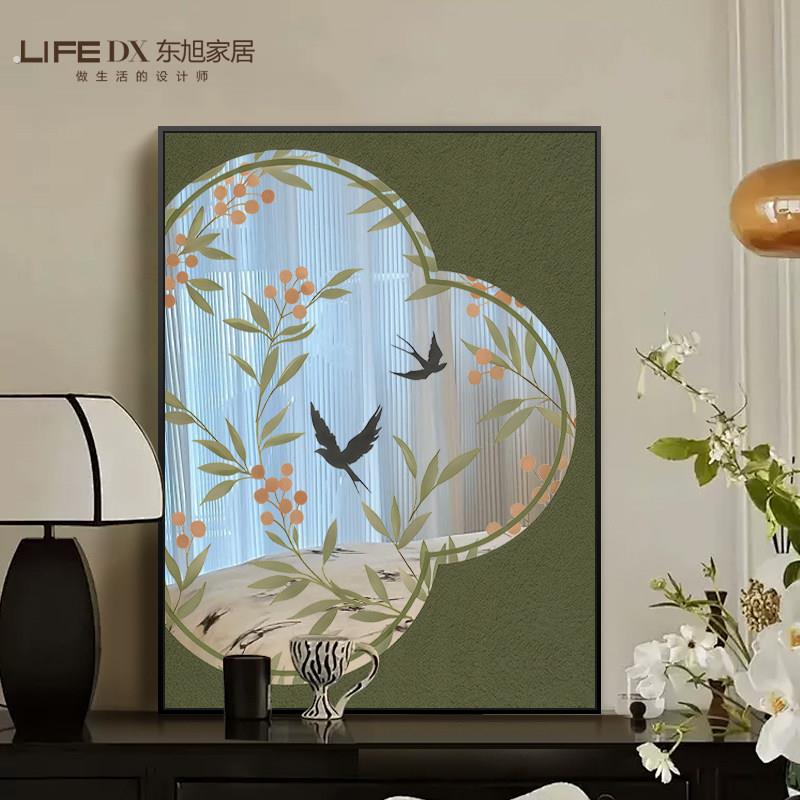 中古风客厅镜面装饰画新中式高级桌面镜子摆画玄关挂画走廊墙壁画