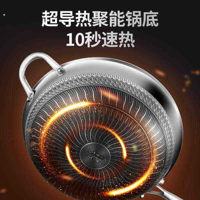 厂家36不沾炒锅窝蜂炒锅不锈-钢炒菜不锅两面屏粘1锅礼品