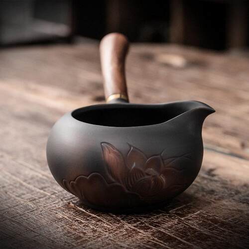 紫陶手工跳刀侧把公道杯高端分茶器功夫茶具茶海陶瓷泥公杯