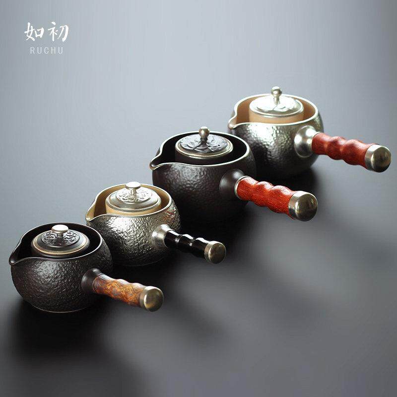 陶瓷茶壶煮茶器黑晶炉煮茶壶功夫茶具蒸茶器泡茶炉黑茶普洱侧把泡
