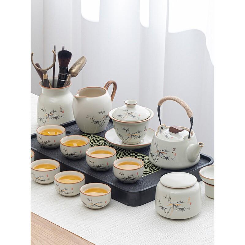 景德镇汝窑轻奢高档汝窑功夫茶具套组家用中式陶瓷茶壶茶杯小型茶